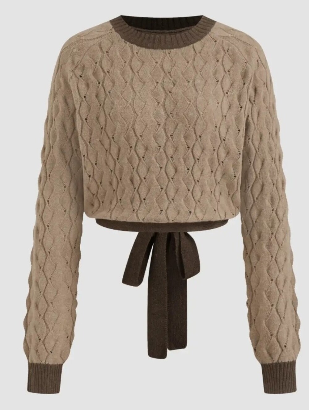 Cider Beige Cable Knit Cropped Sweater Brown Trim NWT Size XS